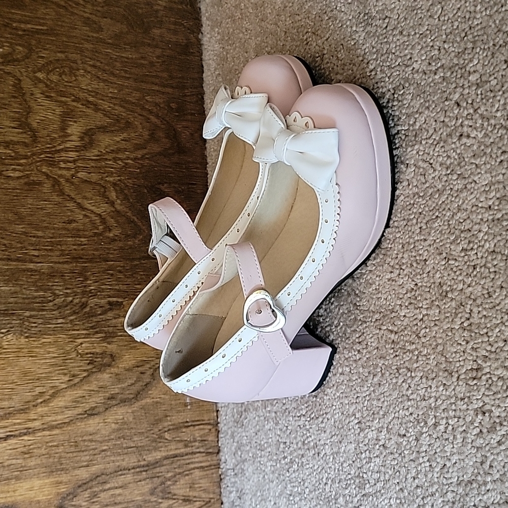 Pink & white strap shoes